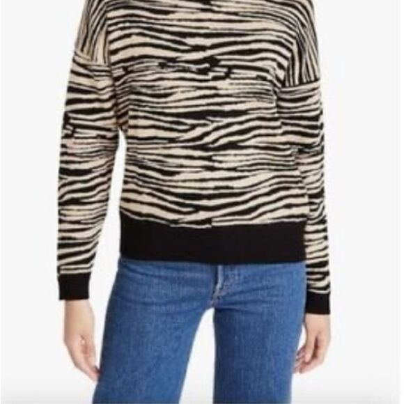Wayf Women’s M Vincent Intarsia Pullover Sweater in Beige Zebra Print - Picture 1 of 12